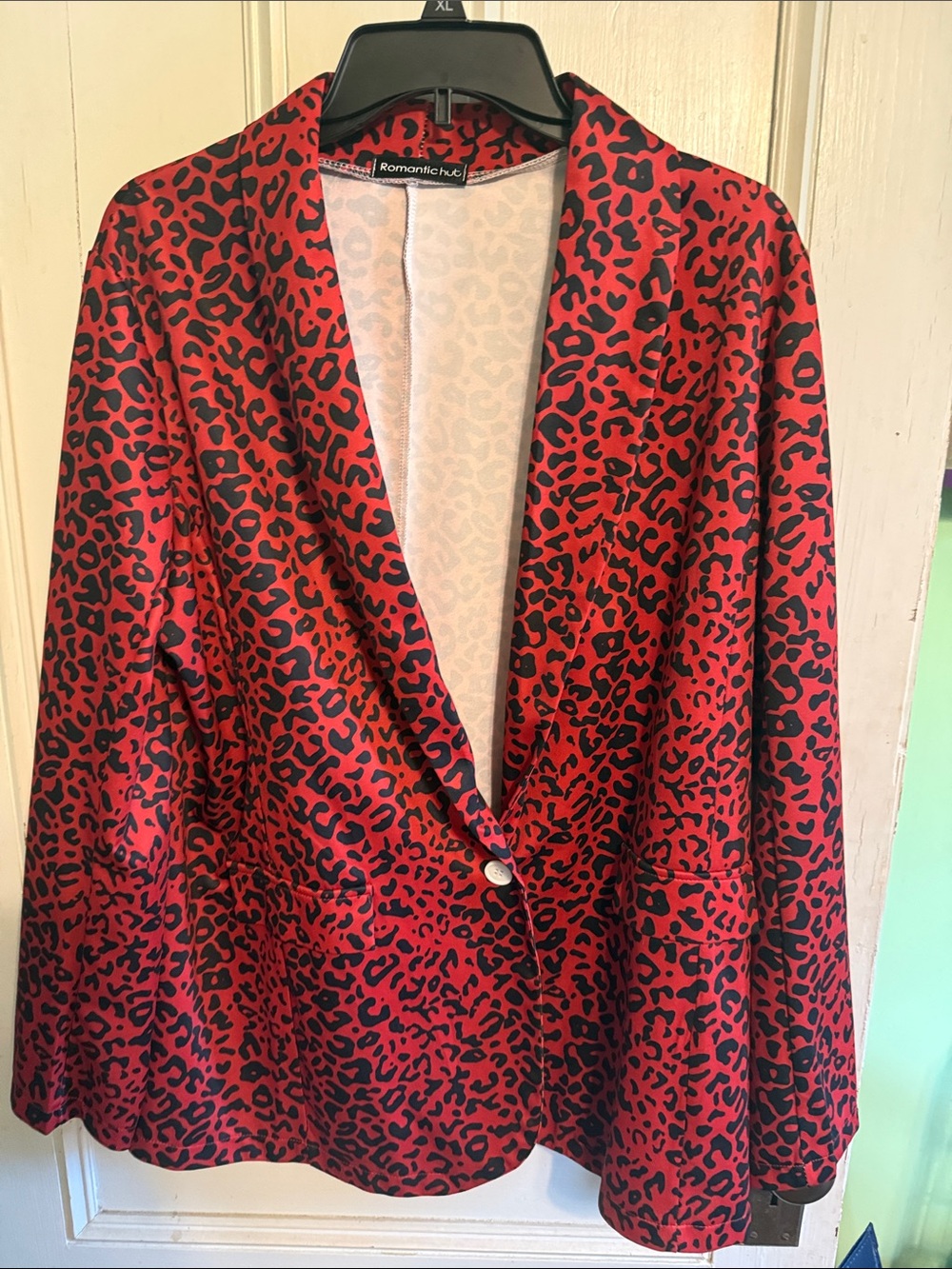 Romantic Floral Red Leopard-Print Single-Button Blazer